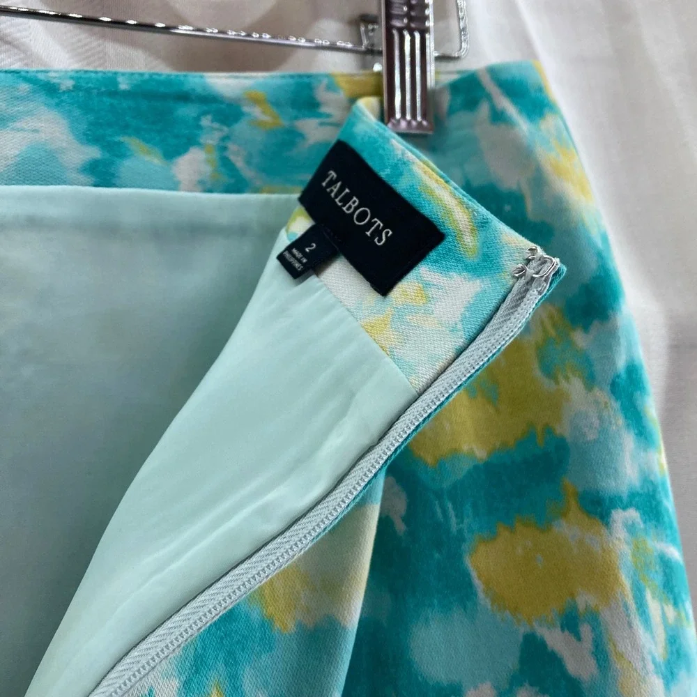 Talbots Women's Size 2 Pencil Skirt Floral Aqua Yellow Career Office‎